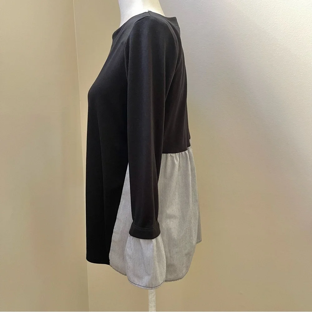 LOFT Mixed Media Bell Sleeve Knit Top (black) - XS